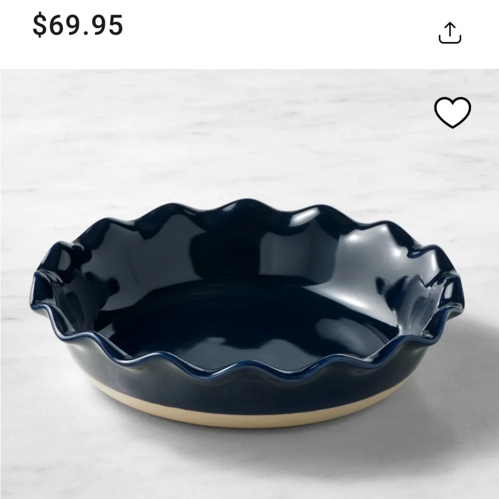 Emile Henry French Ruffled Vintage Pie Dish Navy Blue William Sonoma
